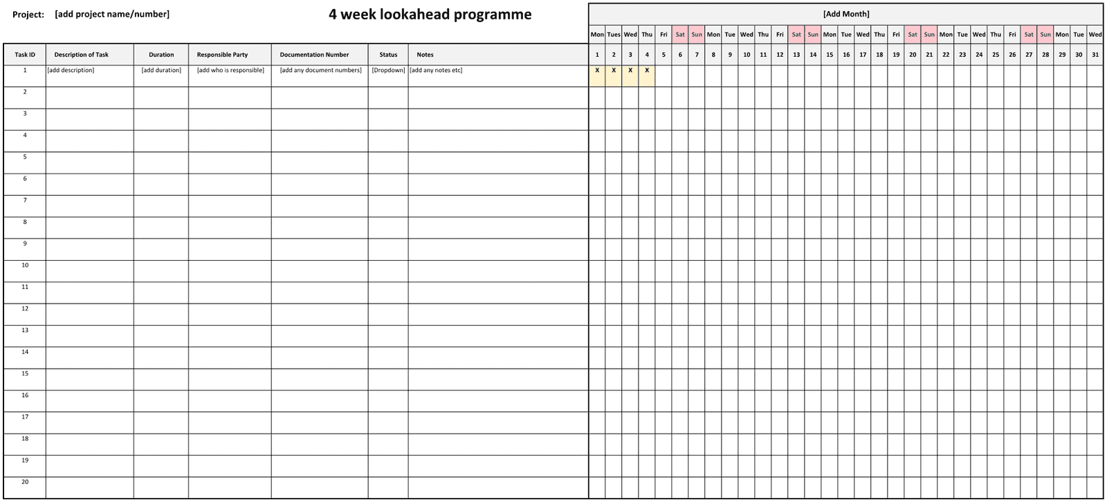 Six Week Look Ahead Schedule Template